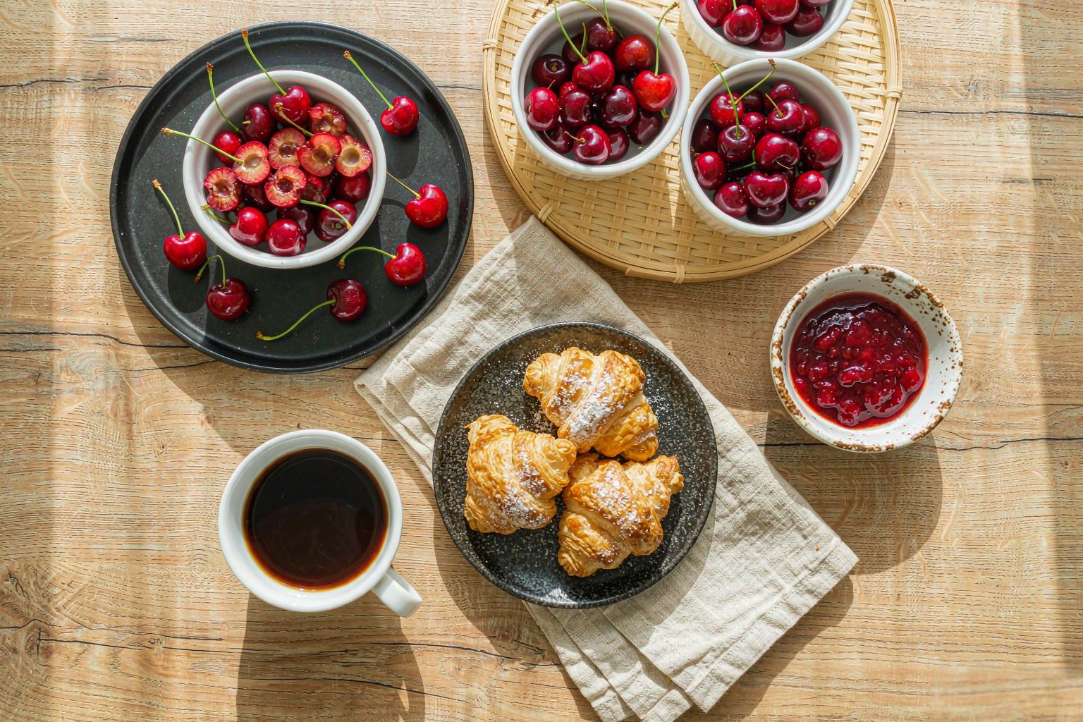 Breakfast laid out in a holiday home kitchen